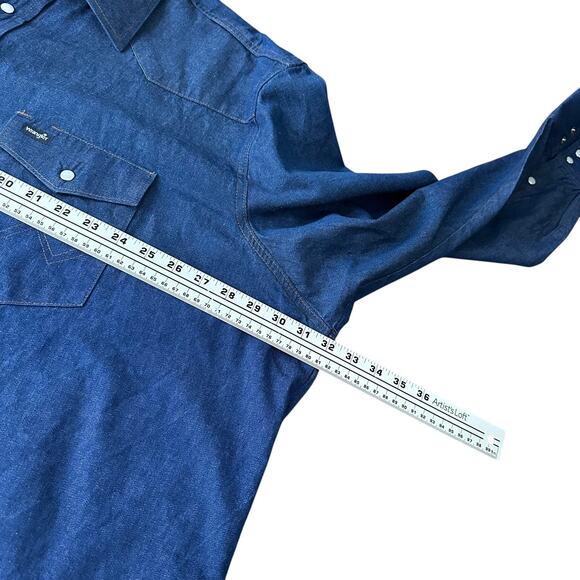 Wrangler Denim Shirt Men’s 3X Big Blue Western Pearl Snap Long Sleeve Cowboy Cut - Picture 9 of 11